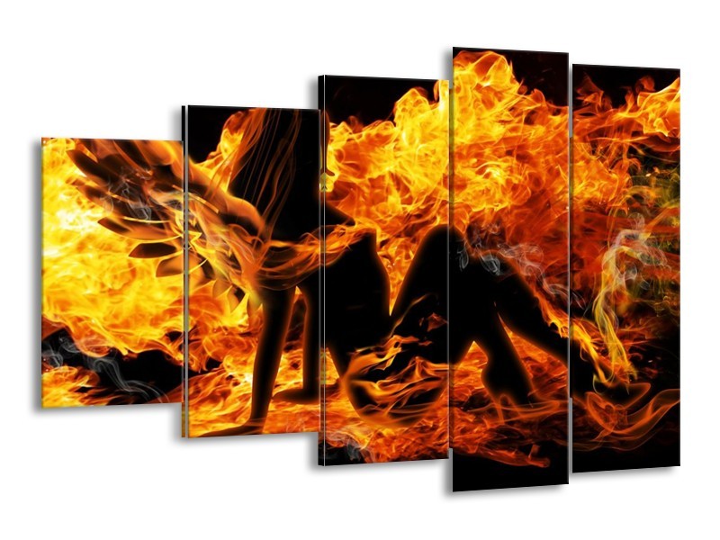 Canvas schilderij Vrouw | Zwart, Oranje, Geel | 150x100cm 5Luik