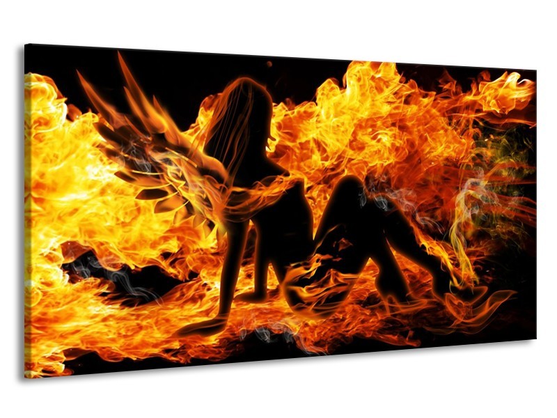Canvas schilderij Vrouw | Zwart, Oranje, Geel | 190x100cm 1Luik