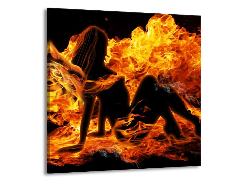 Canvas schilderij Vrouw | Zwart, Oranje, Geel | 70x70cm 1Luik