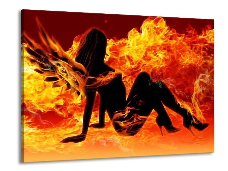 Canvas schilderij Vrouw | Zwart, Oranje, Geel | 100x70cm 1Luik