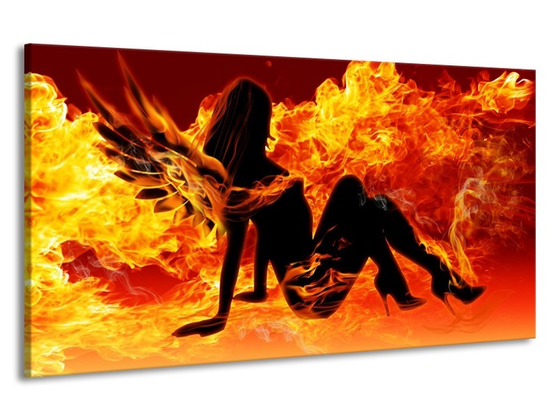 Canvas schilderij Vrouw | Zwart, Oranje, Geel | 190x100cm 1Luik