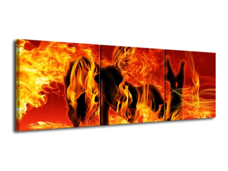 Canvas schilderij Vrouw | Zwart, Oranje, Geel | 120x40cm 3Luik