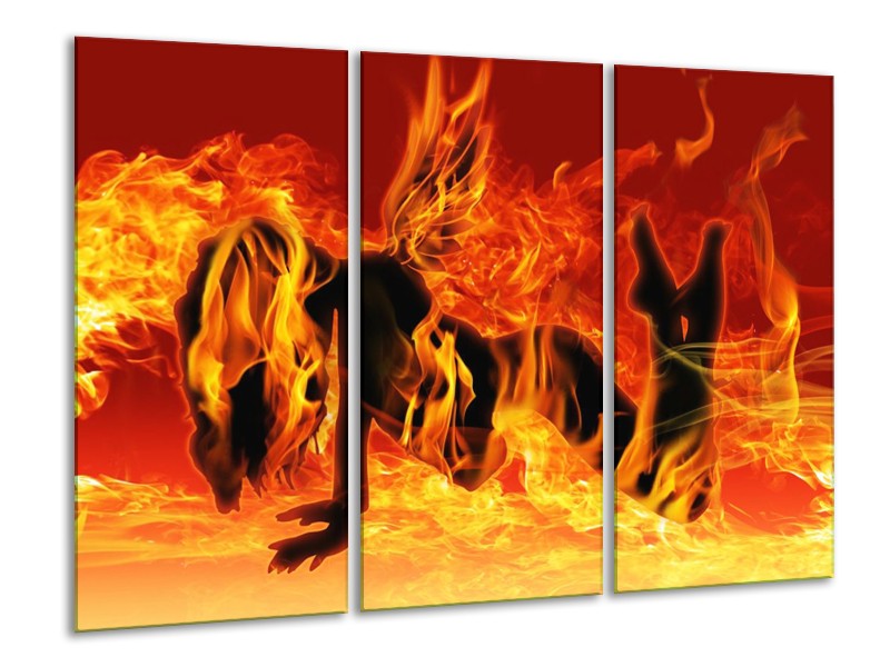 Canvas schilderij Vrouw | Zwart, Oranje, Geel | 120x80cm 3Luik