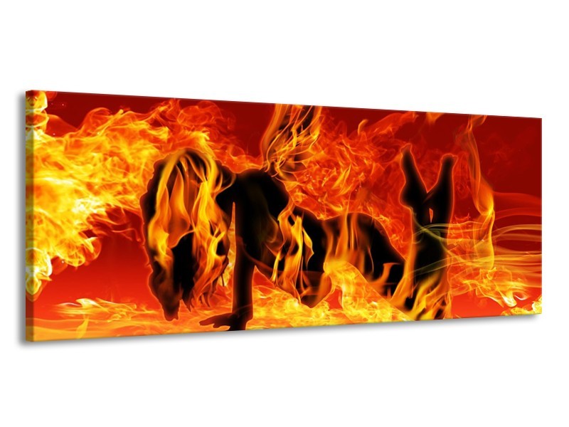 Canvas schilderij Vrouw | Zwart, Oranje, Geel | 145x58cm 1Luik