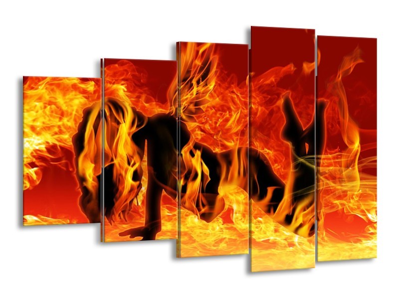 Canvas schilderij Vrouw | Zwart, Oranje, Geel | 150x100cm 5Luik