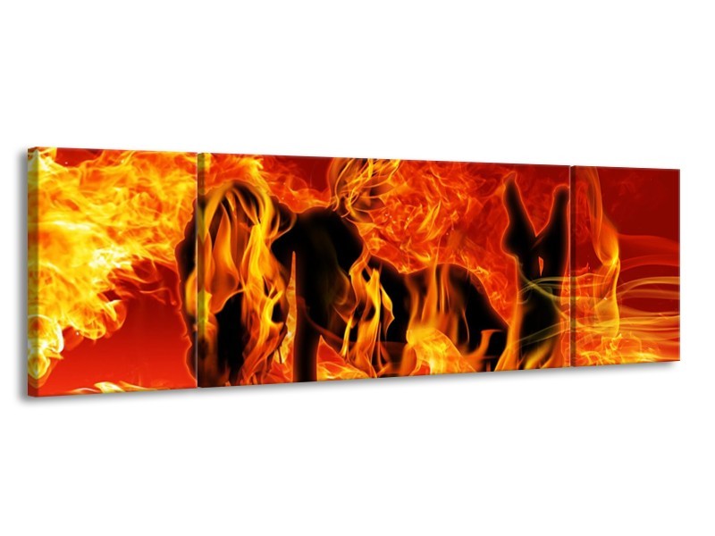 Canvas schilderij Vrouw | Zwart, Oranje, Geel | 170x50cm 3Luik