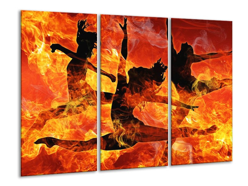 Canvas schilderij Dansen | Zwart, Oranje, Geel | 120x80cm 3Luik