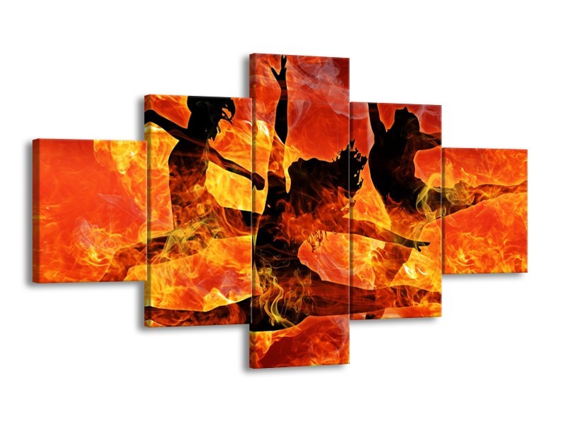 Canvas schilderij Dansen | Zwart, Oranje, Geel | 125x70cm 5Luik