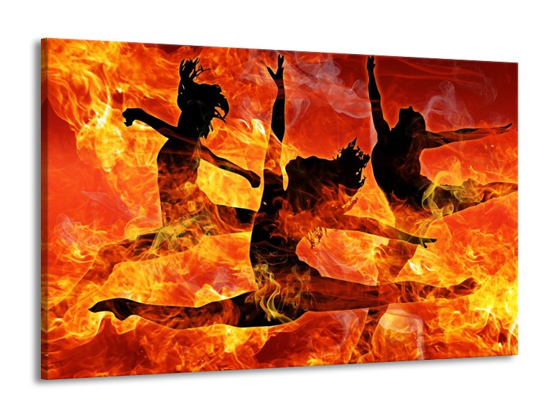 Canvas schilderij Dansen | Zwart, Oranje, Geel | 140x90cm 1Luik