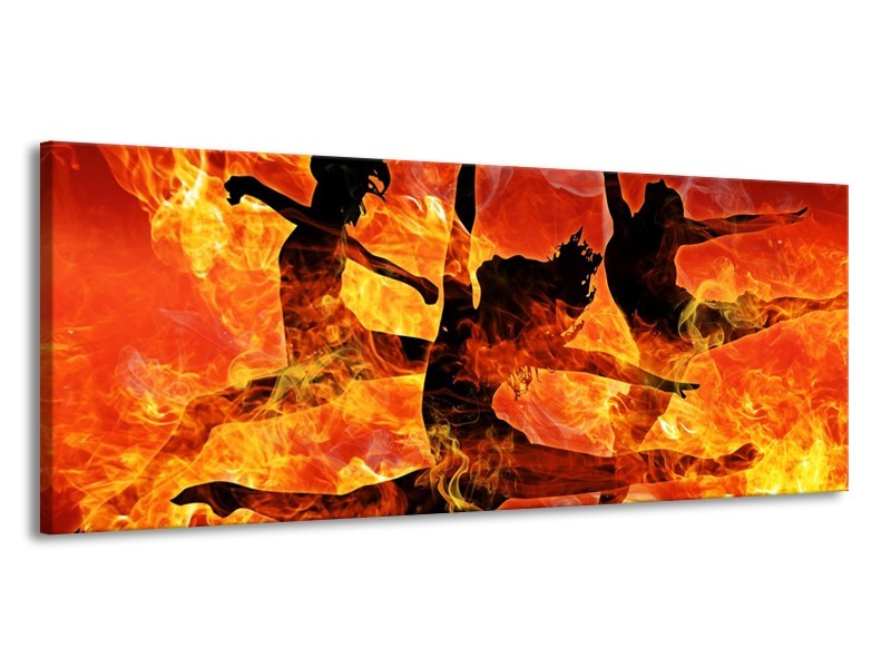 Canvas schilderij Dansen | Zwart, Oranje, Geel | 145x58cm 1Luik