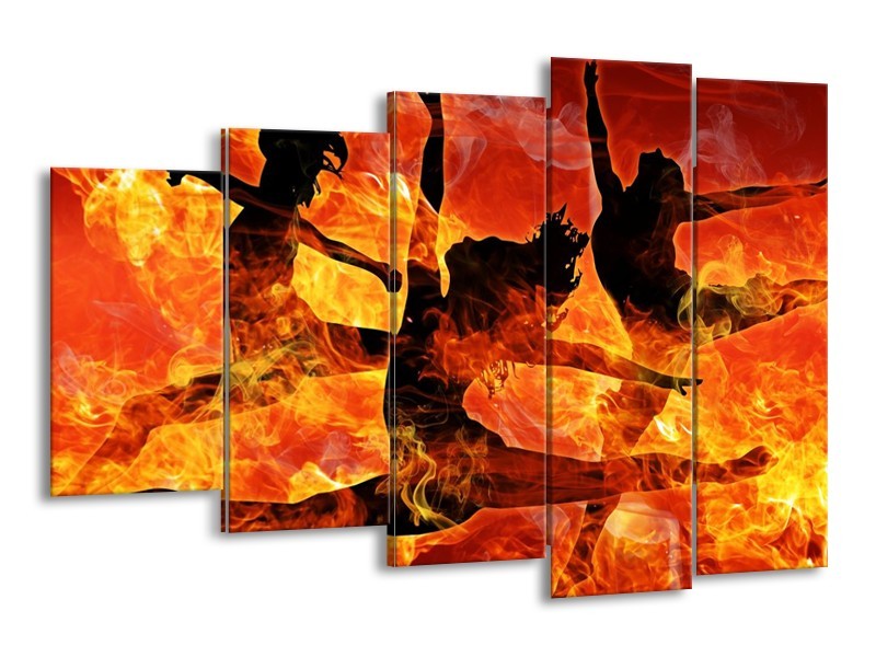 Canvas schilderij Dansen | Zwart, Oranje, Geel | 150x100cm 5Luik