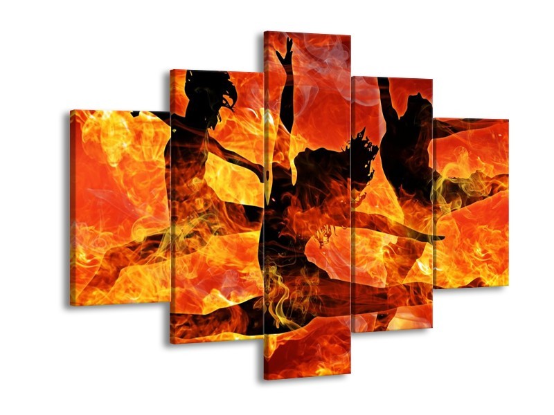 Canvas schilderij Dansen | Zwart, Oranje, Geel | 150x105cm 5Luik