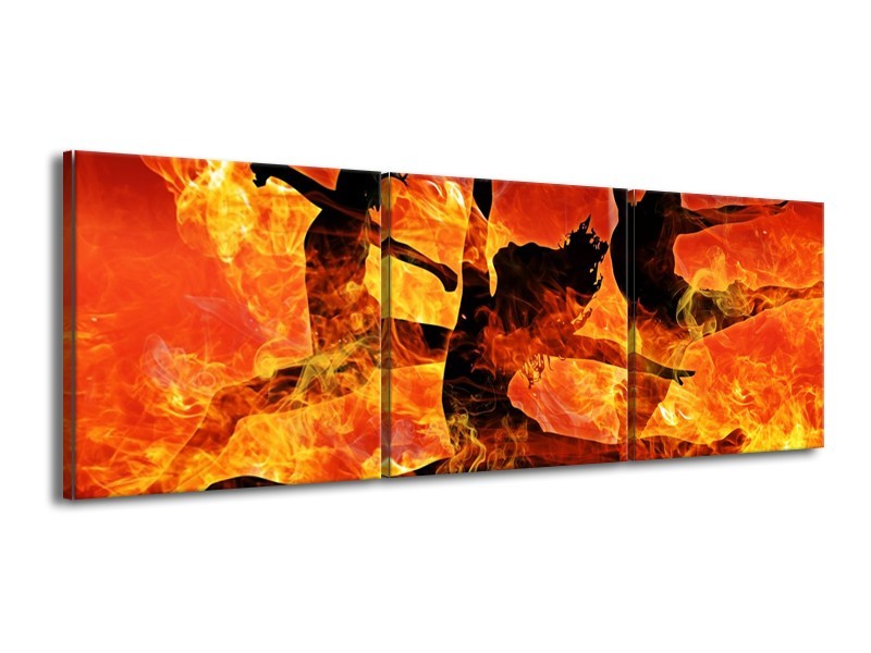 Canvas schilderij Dansen | Zwart, Oranje, Geel | 150x50cm 3Luik