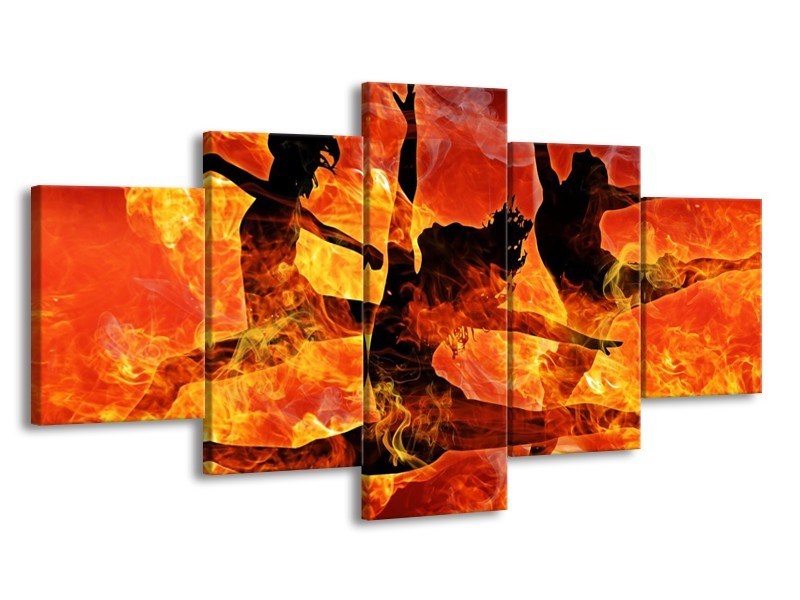 Canvas schilderij Dansen | Zwart, Oranje, Geel | 150x80cm 5Luik