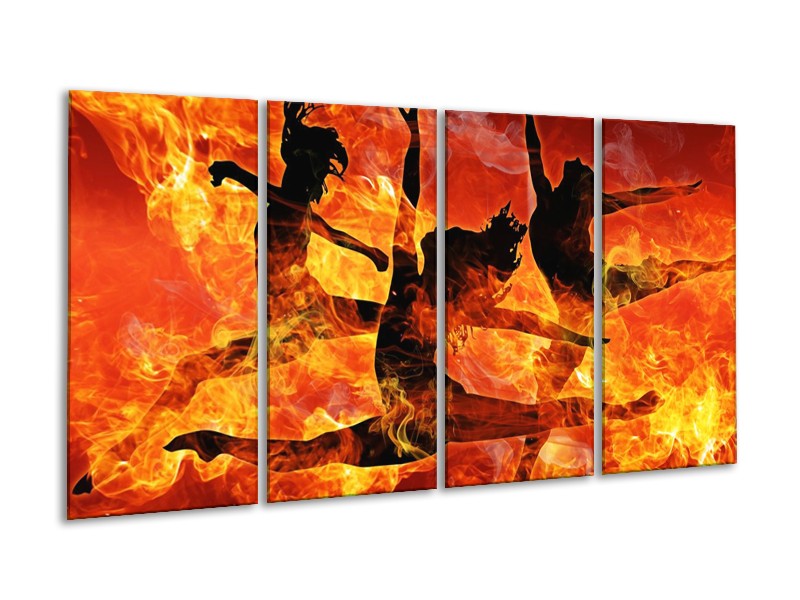 Canvas schilderij Dansen | Zwart, Oranje, Geel | 160x80cm 4Luik