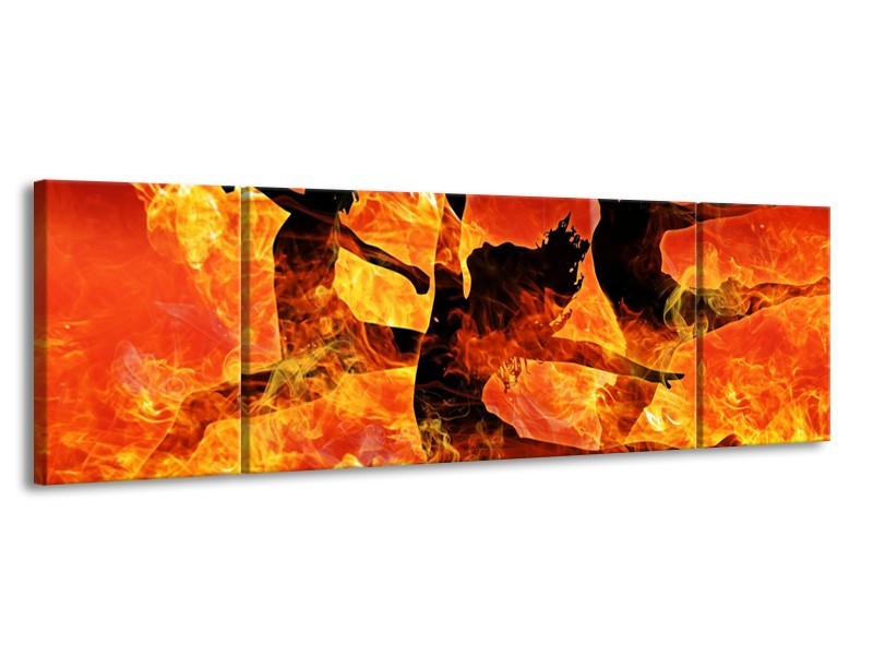 Canvas schilderij Dansen | Zwart, Oranje, Geel | 170x50cm 3Luik
