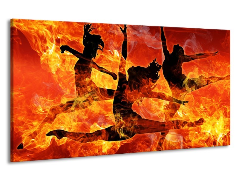 Canvas schilderij Dansen | Zwart, Oranje, Geel | 190x100cm 1Luik
