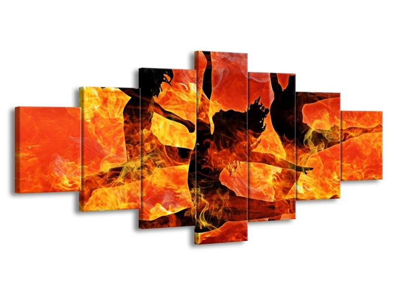 Glas schilderij Dansen | Zwart, Oranje, Geel | 210x100cm 7Luik