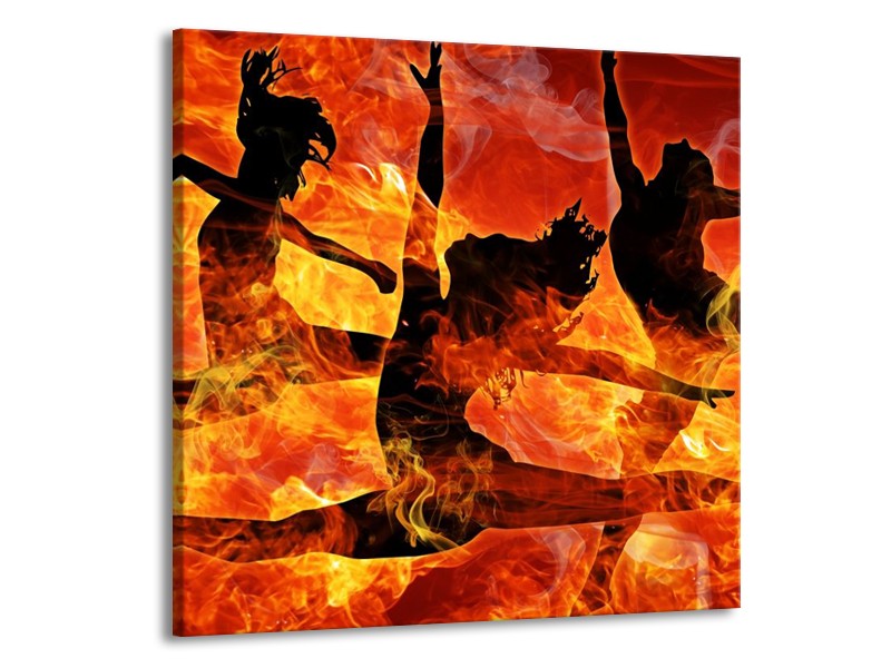 Canvas schilderij Dansen | Zwart, Oranje, Geel | 50x50cm 1Luik