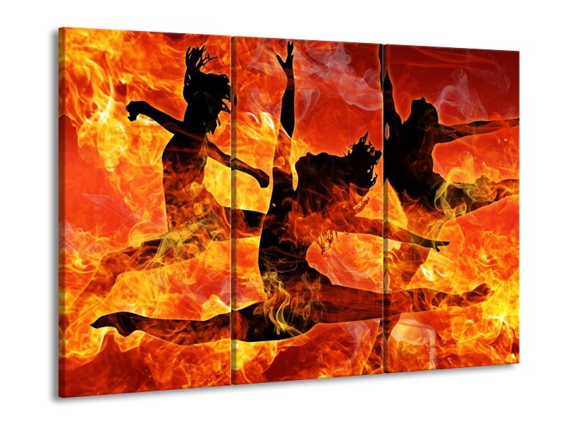 Canvas schilderij Dansen | Zwart, Oranje, Geel | 90x60cm 3Luik