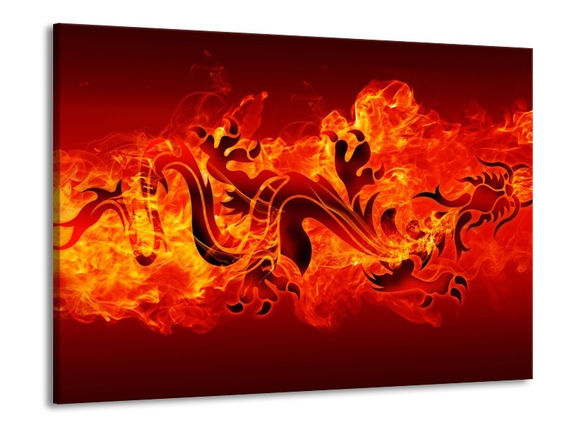 Canvas schilderij Draak | Zwart, Oranje, Geel | 100x70cm 1Luik