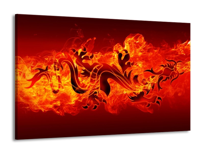 Canvas schilderij Draak | Zwart, Oranje, Geel | 140x90cm 1Luik