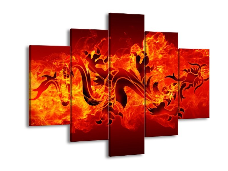 Canvas schilderij Draak | Zwart, Oranje, Geel | 150x105cm 5Luik