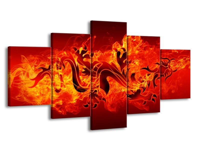 Canvas schilderij Draak | Zwart, Oranje, Geel | 150x80cm 5Luik