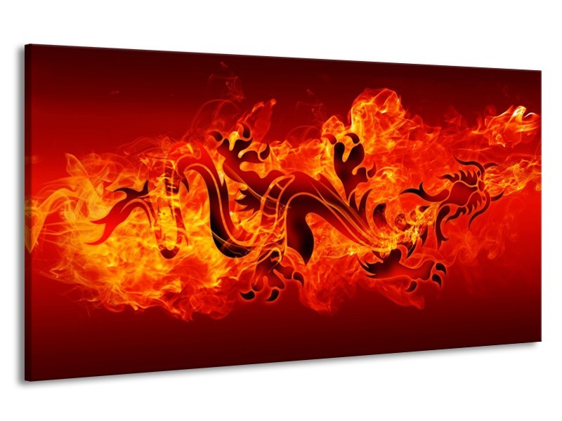 Canvas schilderij Draak | Zwart, Oranje, Geel | 190x100cm 1Luik