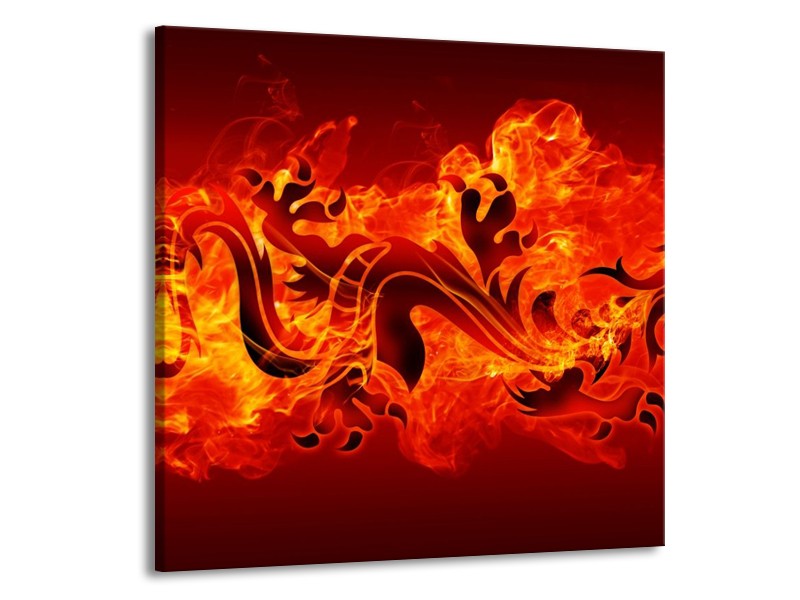 Canvas schilderij Draak | Zwart, Oranje, Geel | 50x50cm 1Luik