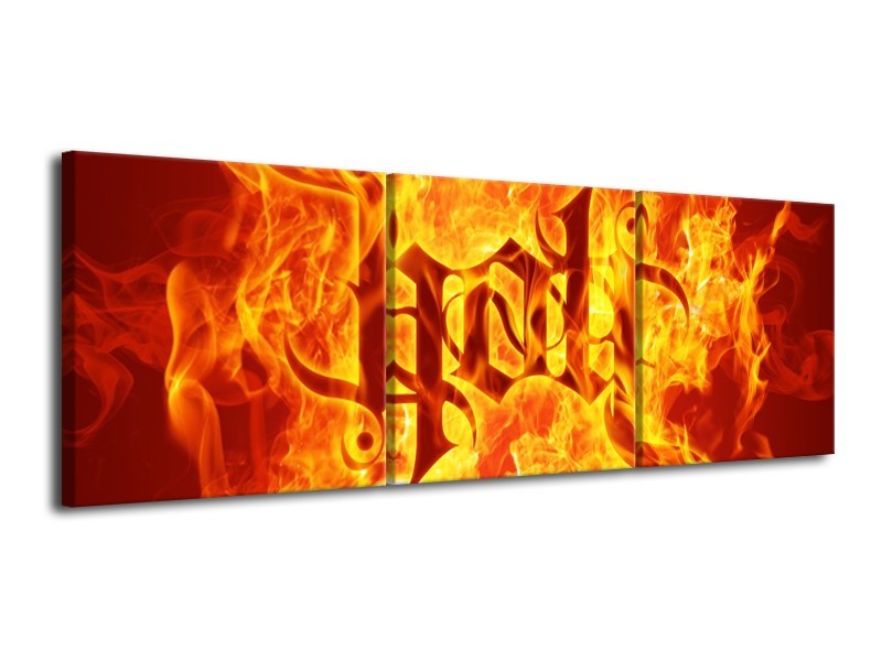 Canvas schilderij Vuur | Zwart, Oranje, Geel | 120x40cm 3Luik