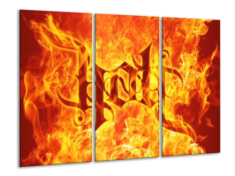 Canvas schilderij Vuur | Zwart, Oranje, Geel | 120x80cm 3Luik