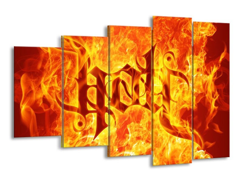 Canvas schilderij Vuur | Zwart, Oranje, Geel | 150x100cm 5Luik
