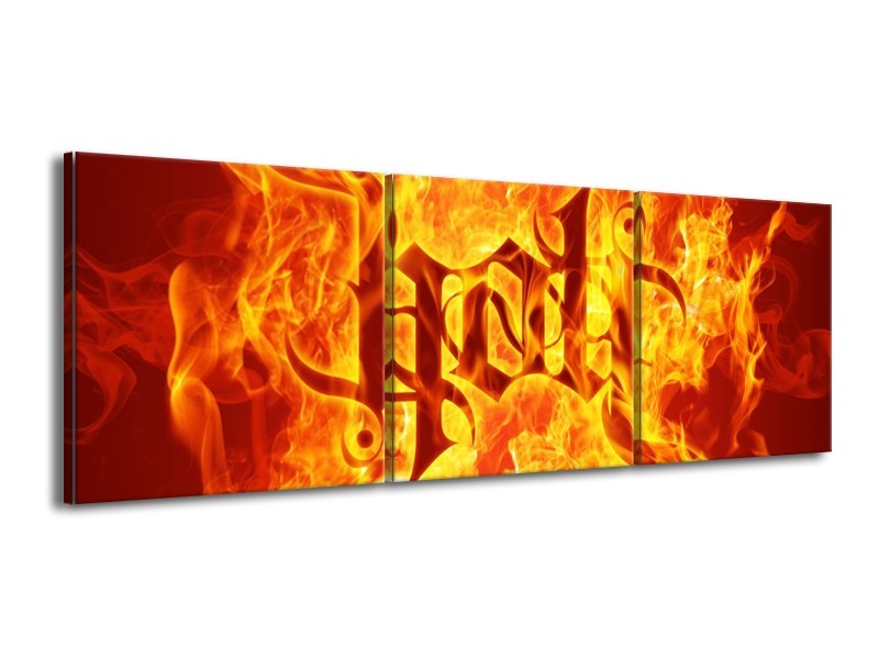 Canvas schilderij Vuur | Zwart, Oranje, Geel | 150x50cm 3Luik