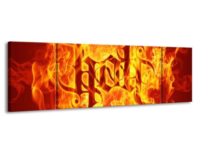 Canvas schilderij Vuur | Zwart, Oranje, Geel | 170x50cm 3Luik
