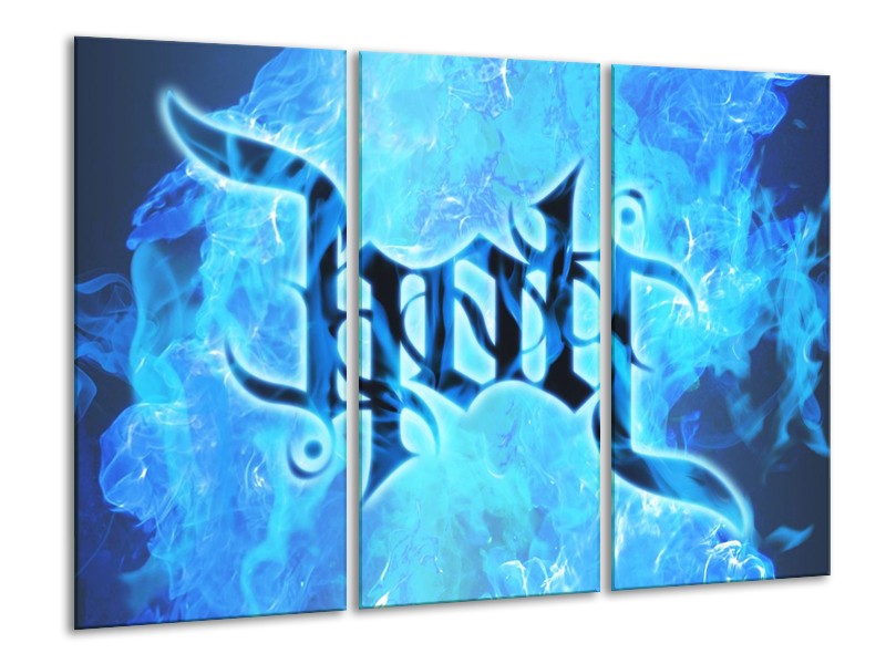 Canvas schilderij Vuur | Zwart, Blauw | 120x80cm 3Luik