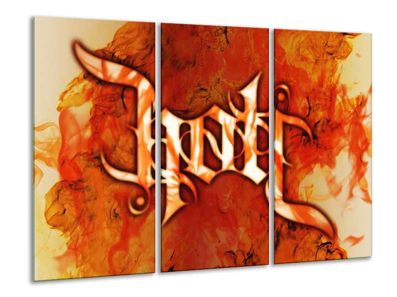 Canvas schilderij Vuur | Zwart, Oranje, Geel | 120x80cm 3Luik