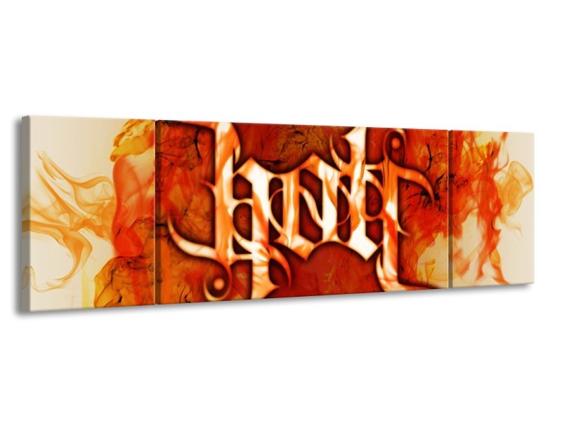 Canvas schilderij Vuur | Zwart, Oranje, Geel | 170x50cm 3Luik