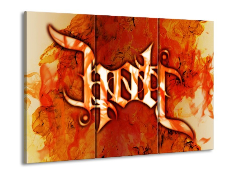 Canvas schilderij Vuur | Zwart, Oranje, Geel | 90x60cm 3Luik