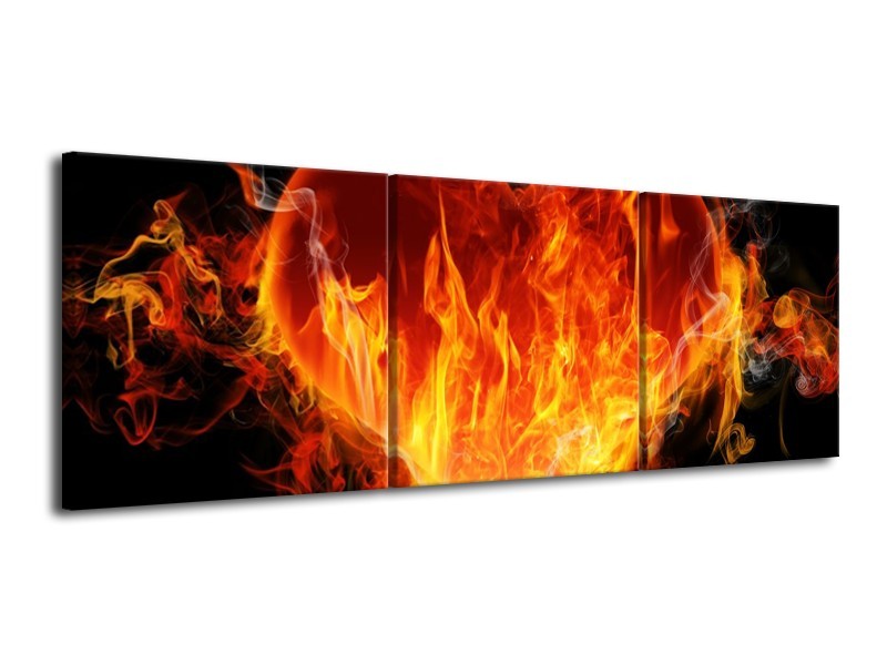Canvas schilderij Hart | Zwart, Oranje, Geel | 120x40cm 3Luik