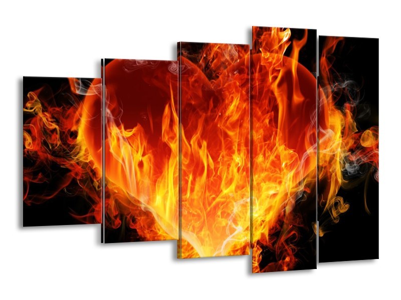Canvas schilderij Hart | Zwart, Oranje, Geel | 150x100cm 5Luik