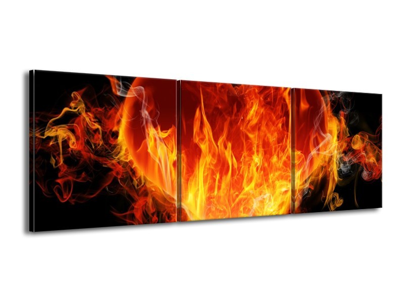 Canvas schilderij Hart | Zwart, Oranje, Geel | 150x50cm 3Luik