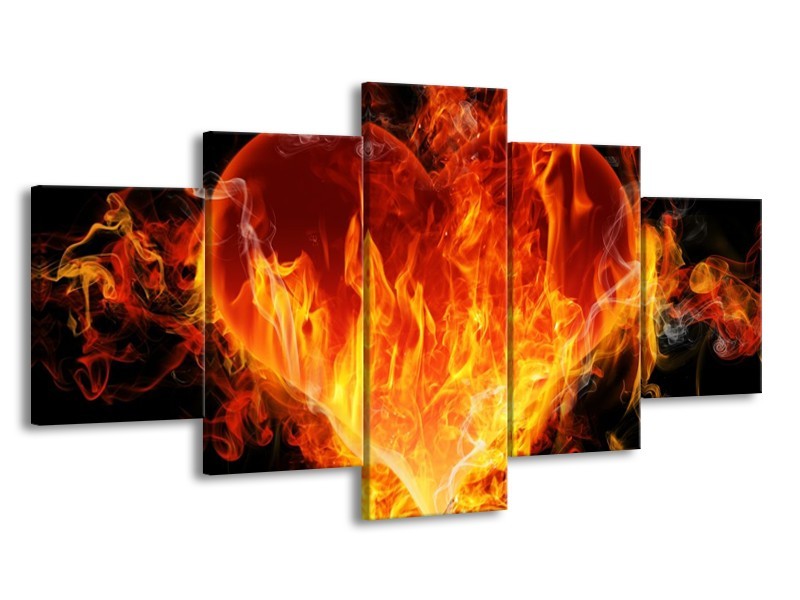 Canvas schilderij Hart | Zwart, Oranje, Geel | 150x80cm 5Luik
