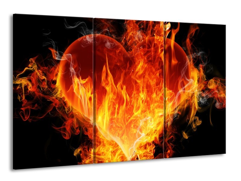 Canvas schilderij Hart | Zwart, Oranje, Geel | 165x100cm 3Luik