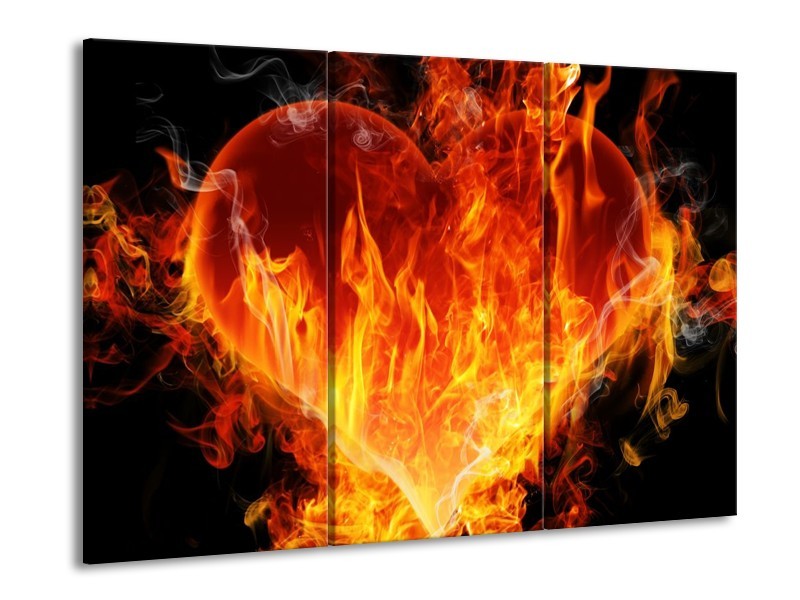 Canvas schilderij Hart | Zwart, Oranje, Geel | 90x60cm 3Luik