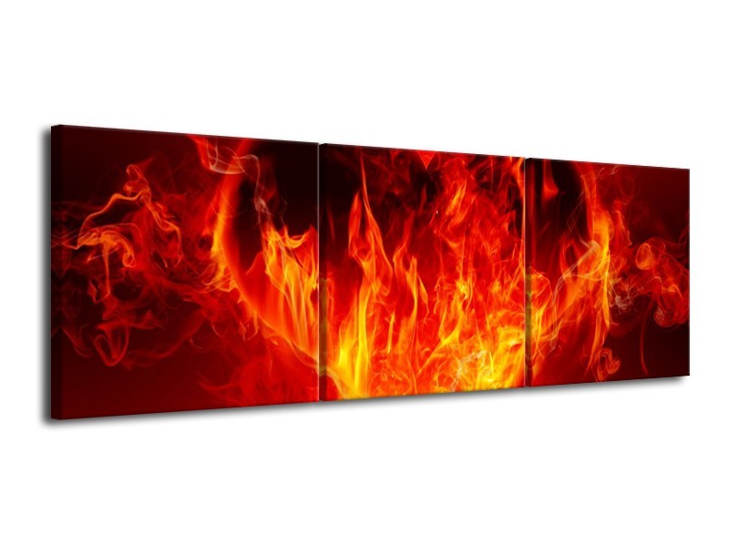 Canvas schilderij Hart | Zwart, Oranje, Geel | 120x40cm 3Luik