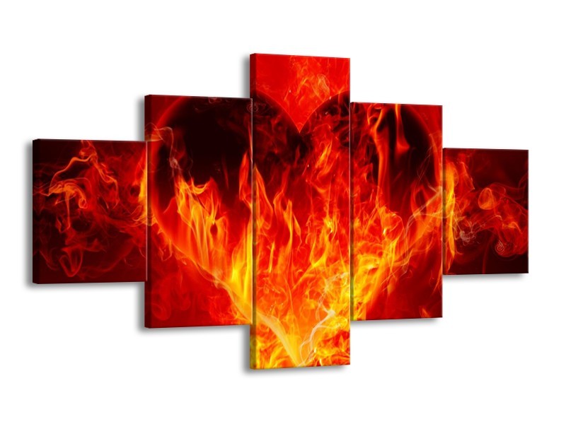 Canvas schilderij Hart | Zwart, Oranje, Geel | 125x70cm 5Luik