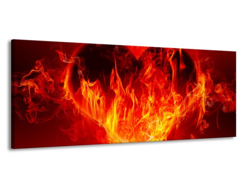 Canvas schilderij Hart | Zwart, Oranje, Geel | 145x58cm 1Luik