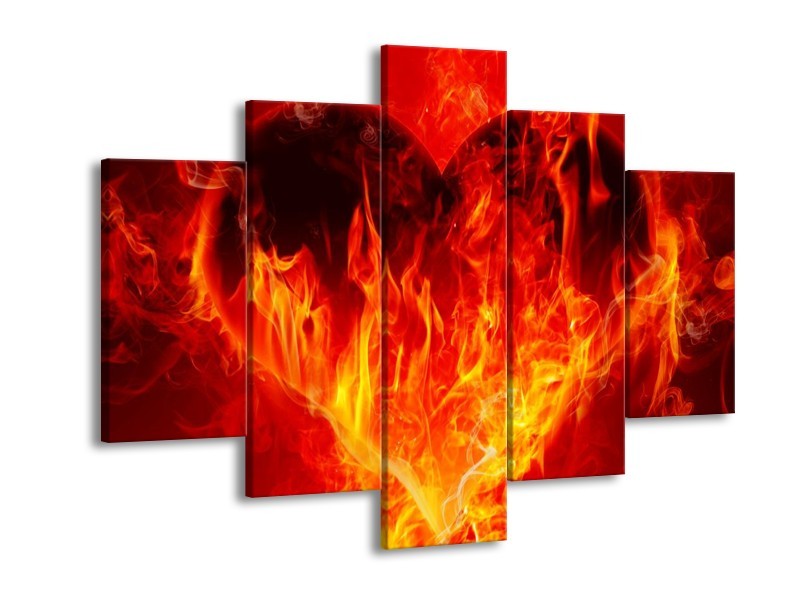 Canvas schilderij Hart | Zwart, Oranje, Geel | 150x105cm 5Luik