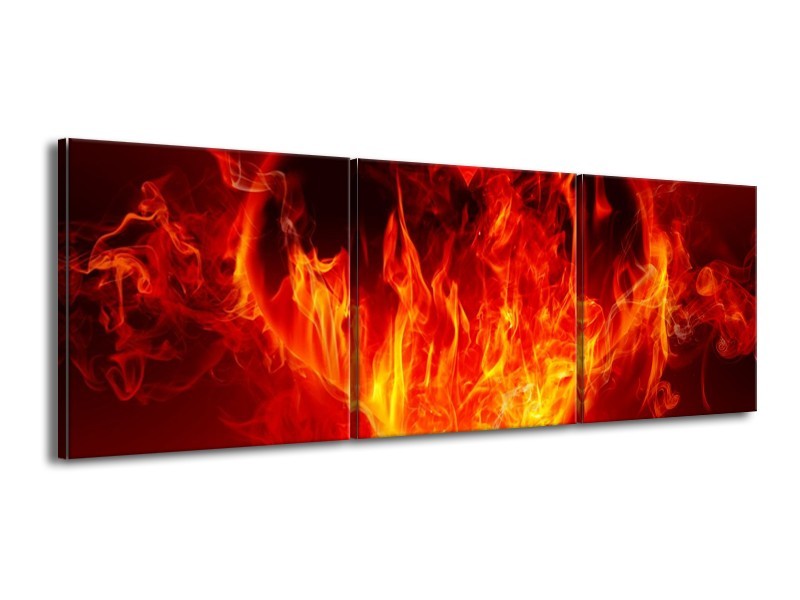 Canvas schilderij Hart | Zwart, Oranje, Geel | 150x50cm 3Luik